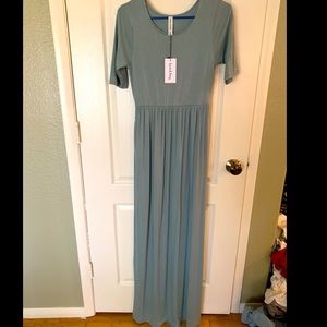Maxi dress half sleeve sage green/blue teal